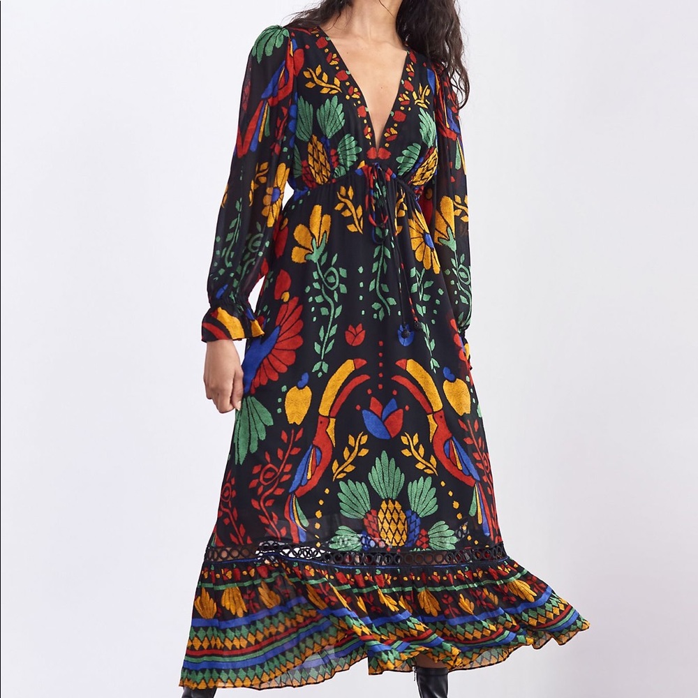 Anthropologie Georgette maxi dress black motif NWT